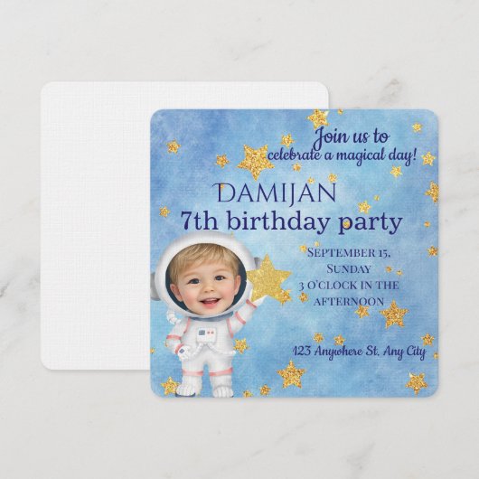 Little Star Astronaut Birthday Party Invitation (Devant / Derrière)