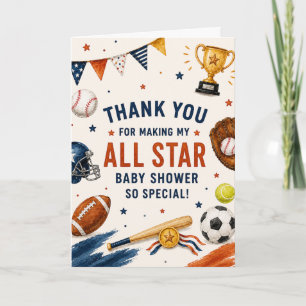 Little Star Baby Shower Sporten Voetbal Honkbal Bedankkaart