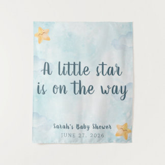 Little Star Blue Sky Clouds Baby Shower Backdrop Wandkleed