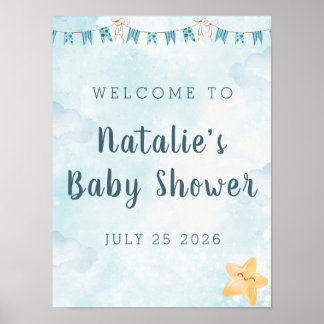 Little Star Blue Sky Clouds Baby Shower Welcome Poster
