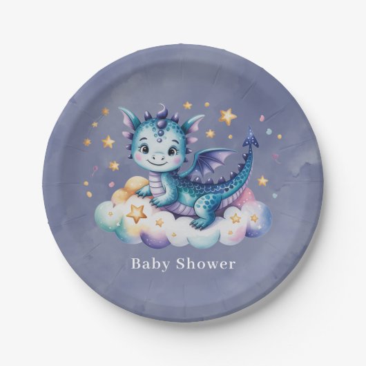 Little Star Dragon Boy Baby shower Papieren Bordje (Voorkant)