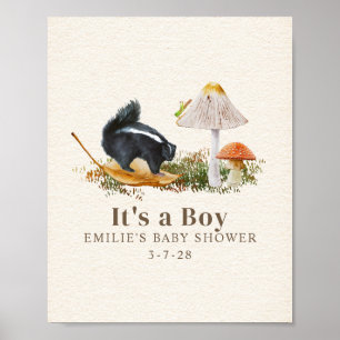 Little Stinker Woodland Skunk Boy Baby shower Poster