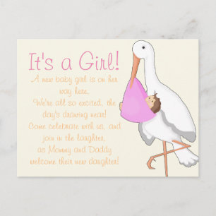 "Little Stork" Het is een meisje! Aankondigingskaart