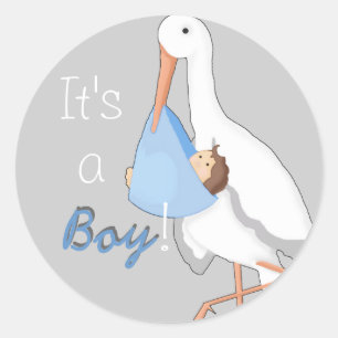 "Little Stork: It's a Boy!" Envelopzegel/Sticker Ronde Sticker