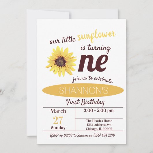 Little Sunflower 1ère invitation anniversaire (Devant)