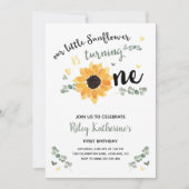 Little Sunflower 1st Birthday Invitation Kaart (Voorkant)