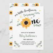 Little Sunflower 1st Birthday Invitation Kaart (Voorkant / Achterkant)
