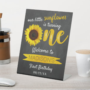 Little Sunflower 1st Birthday Welkom Reclamebord Met Voetstuk