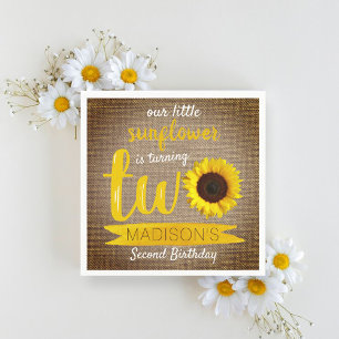 Little Sunflower Rustic Burlap 2e verjaardag Servet