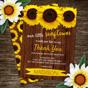 Little Sunflower Rustic Wood Birthday Bedankkaart
