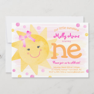 Little Sunshine 1st Birthday Girl Invitation Kaart