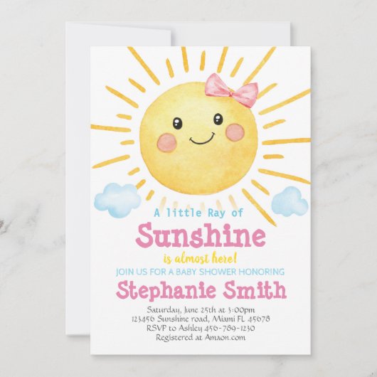 Little Sunshine Baby shower Invitation Ray of-A159 (Devant)