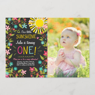 Little Sunshine Birthday Party Invitation Floral Kaart