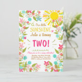 Little Sunshine Birthday Party Invitation Floral Kaart (Staand voorkant)