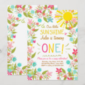 Little Sunshine Birthday Party Invitation Floral Kaart (Voorkant / Achterkant)