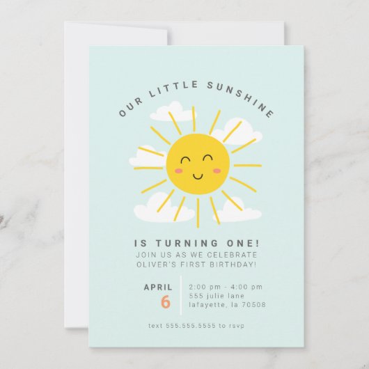Little Sunshine Birthday Party Invitations Kaart (Voorkant)