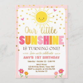 Little sunshine Birthday-uitnodiging Roze Gold Gir Kaart