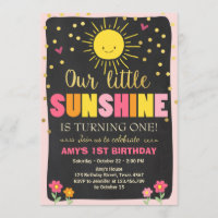 Little sunshine Birthday-uitnodiging Roze Gold Gir