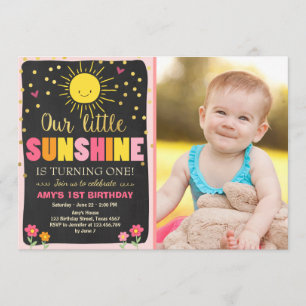 Little sunshine Birthday-uitnodiging Roze Gold Gir Kaart