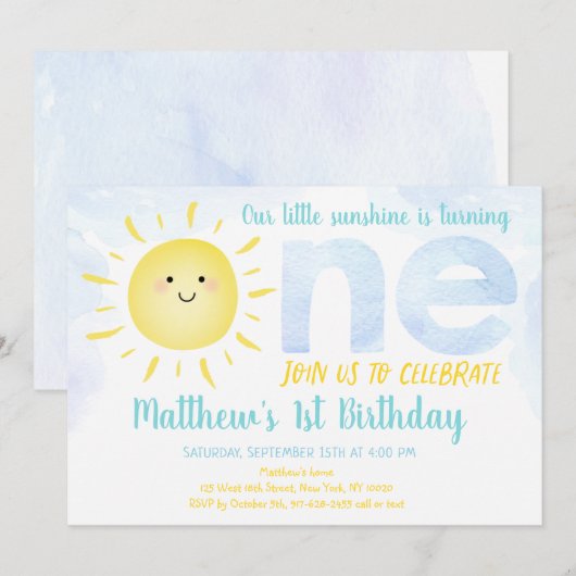 Little Sunshine Boy First Birthday Kaart (Voorkant / Achterkant)