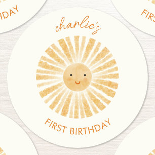 Little Sunshine eerste verjaardag gepersonaliseerd Ronde Sticker