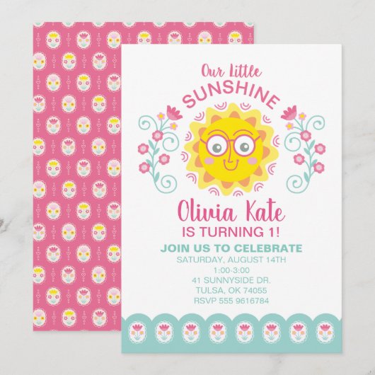 Little Sunshine Girl 1er Invitation anniversaire (Devant / Derrière)