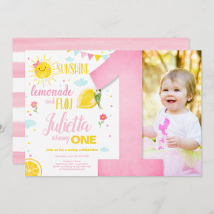 Little Sunshine Lemonade Pink Girl Lemon Birthday Kaart