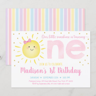 Little Sunshine Pastel Pink Gold First Birthday Kaart