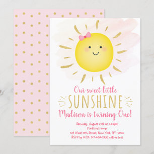Little Sunshine Pink & Gold Birthday Kaart