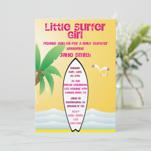 Little Surfer Girl Baby shower Uitnodigen Kaart (Staand voorkant)
