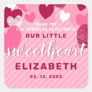 Little Sweet Heart Pink Birthday Bedankt Vierkante Sticker