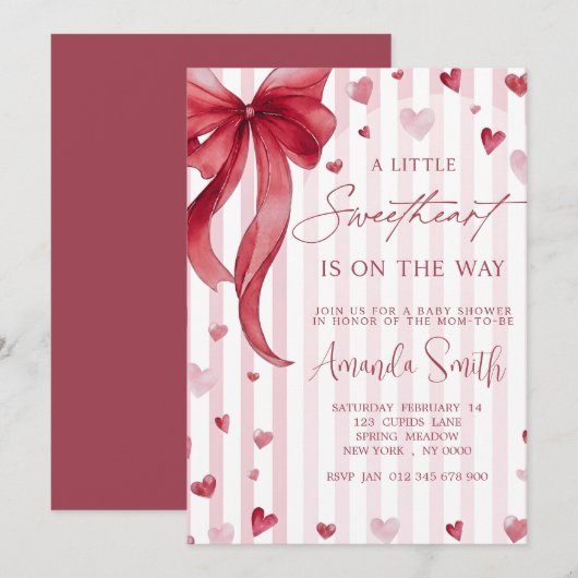 Little Sweetheart Baby Shower Bow Invitation (Devant / Derrière)