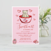 Little Sweetheart Birthday Bear Hearts Invitation (Debout devant)