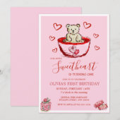 Little Sweetheart Birthday Bear Hearts Invitation (Devant / Derrière)
