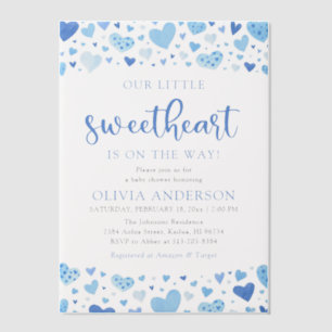 Little Sweetheart Blue Boy Valentijn Baby shower Vellum Uitnodigingen