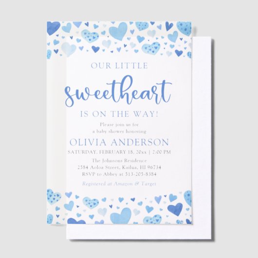 Little Sweetheart Blue Boy Valentijn Baby shower Vellum Uitnodigingen (Offset)