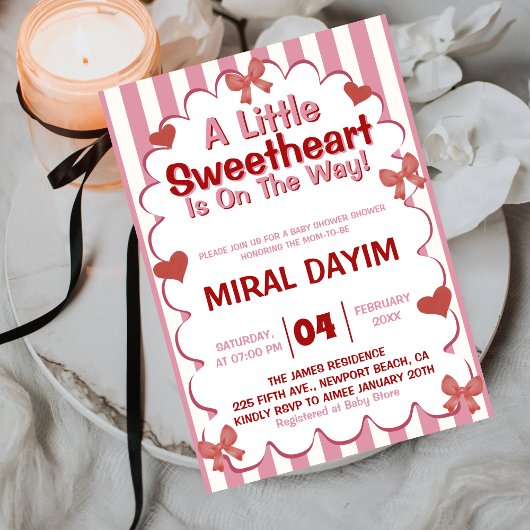 Little Sweetheart Bow Baby Shower Invitation
