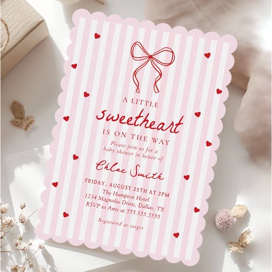 Little Sweetheart Bow Baby Shower Invitation