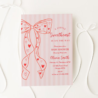 Little Sweetheart Bow Baby Shower Invitation