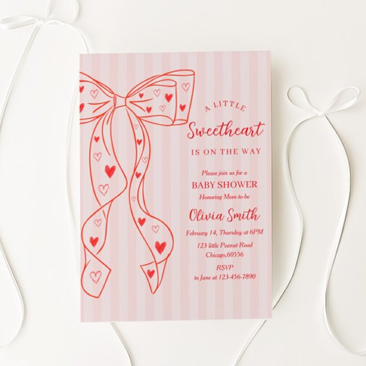 Little Sweetheart Bow Baby Shower Invitation