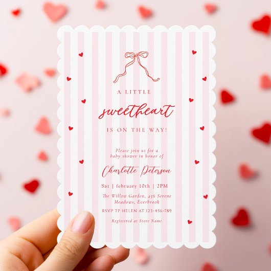 Little Sweetheart Bow Baby Shower Uitnodiging