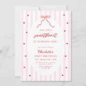 Little Sweetheart Bow First Birthday Invitation (Devant)