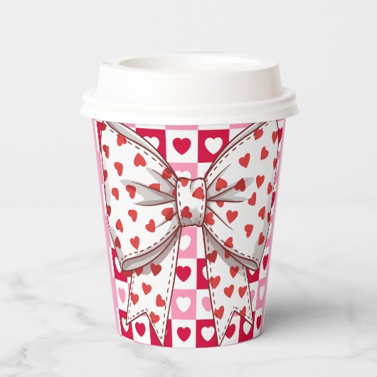 Little Sweetheart Bow hart geblokt Paper Cup Papieren Bekers (Achterkant)