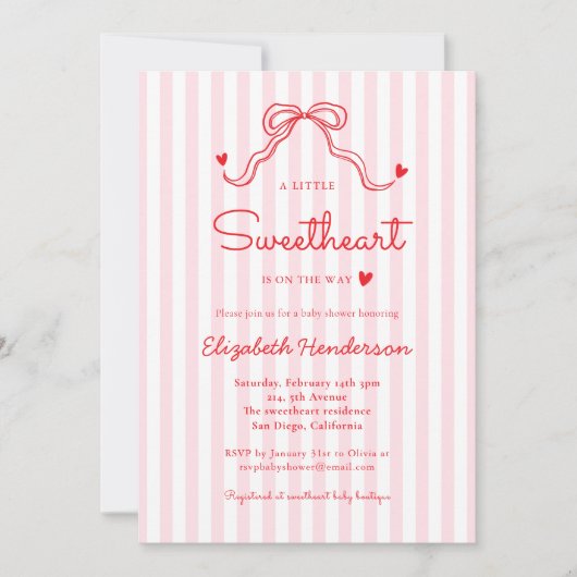 Little Sweetheart Bow Pink Valentine's Baby Shower Kaart (Voorkant)