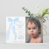 Little Sweetheart Elegant Blue Bow Birthday Photo Kaart (Staand voorkant)