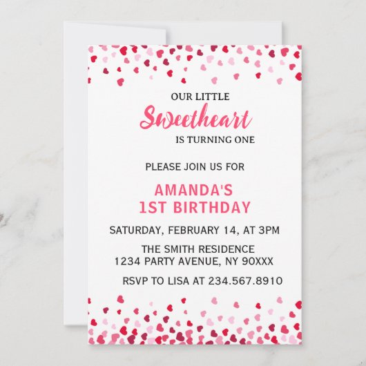 Little Sweetheart First Birthday Invitation (Devant)