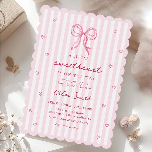 Little Sweetheart Pink Bow Baby Shower Invitation