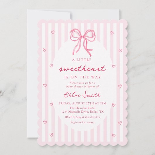Little Sweetheart Pink Bow Baby Shower Invitation (Devant)