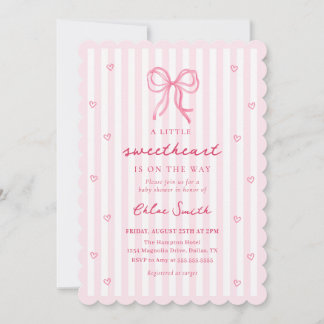 Little Sweetheart Pink Bow Baby Shower Invitation Kaart