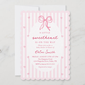 Little Sweetheart Pink Bow Baby Shower Invitation Kaart